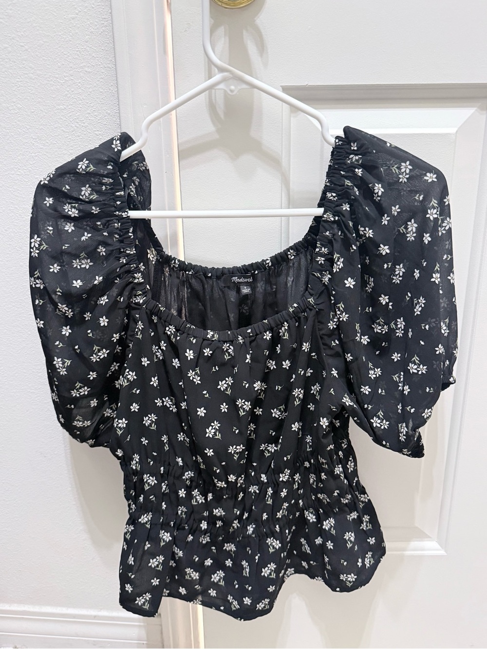 Madewell Black Floral Puff Sleeve Top